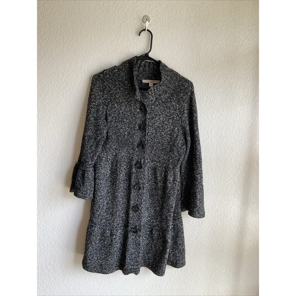 Fever‎ Women Black White Tiered Long Cardigan Medium Goth Academia